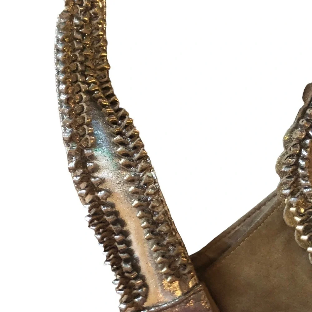 Chico’s Cirque Gold Leather Embellished Hobo Bag Sz. L Unique Braiding 18X12